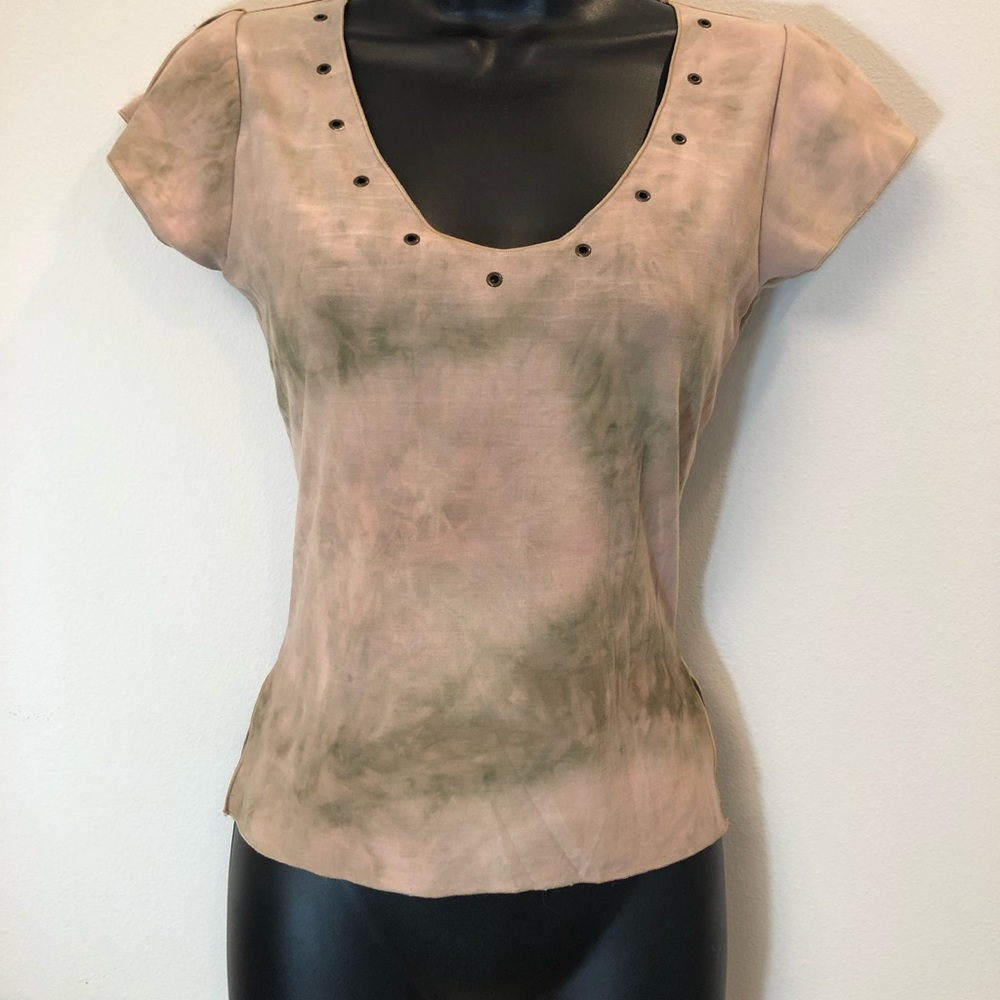 Vintage Dex Blush/Olive Tie-Dye Jersey Embellished T-Shirt Sz S